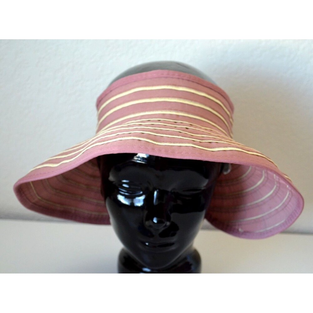 Scala Mauve Fabric Ribbon Roll Up Visor Adjustable Woven Paper Stripe Layer Pink